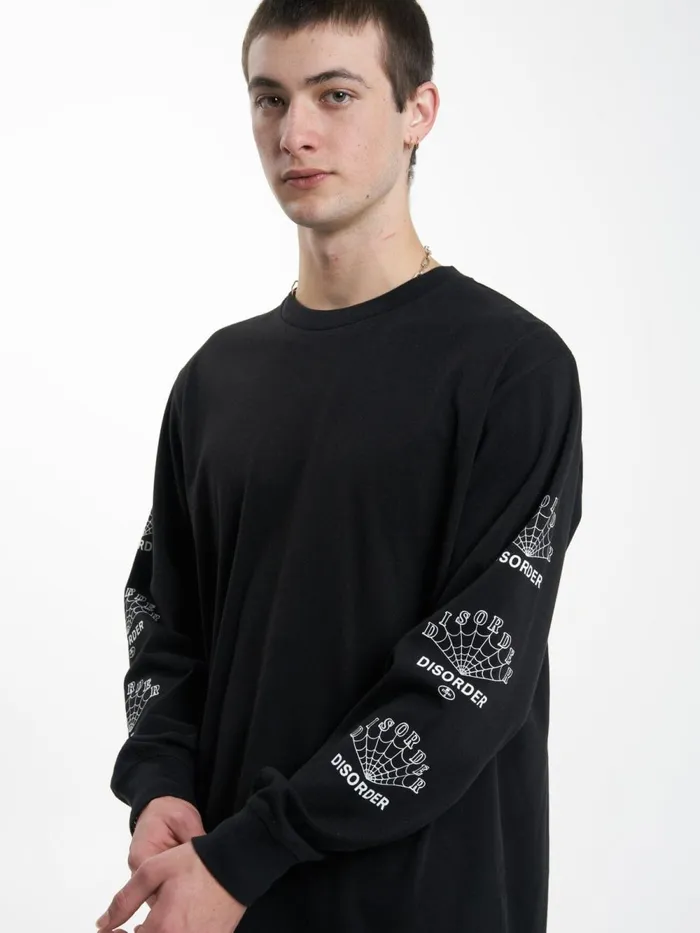Mens Disorder Disorder Merch Fit Long Sleeve Tee Black Thrills Tees and Tank Tops