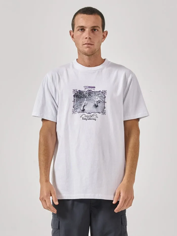 Mens Easy Listening Merch Fit Tee White Thrills Tees and Tank Tops