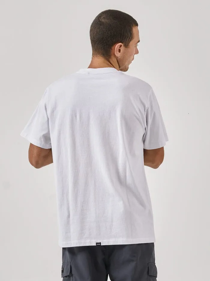 Mens Easy Listening Merch Fit Tee White Thrills Tees and Tank Tops