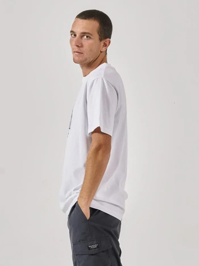 Mens Easy Listening Merch Fit Tee White Thrills Tees and Tank Tops