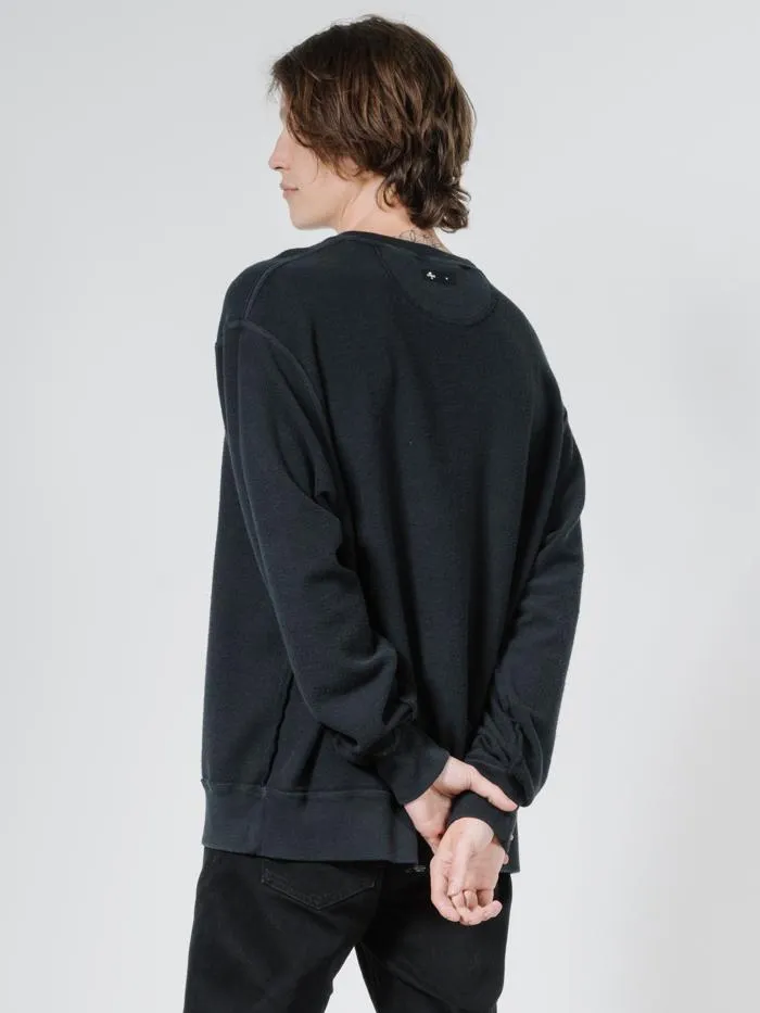 Mens Endless Slouch Fit Crew Black Thrills Sweaters and Fleece
