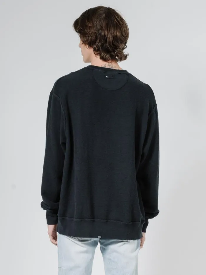 Mens Endless Slouch Fit Crew Black Thrills Sweaters and Fleece