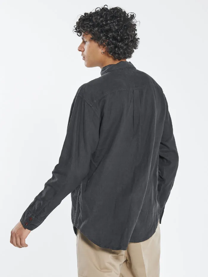 Mens Hemp Minimal Oversized Long Sleeve Shirt Black Thrills Shirts