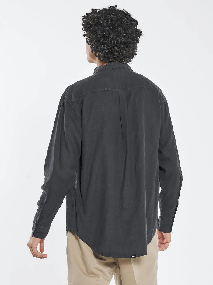 Mens Hemp Minimal Oversized Long Sleeve Shirt Black Thrills Shirts