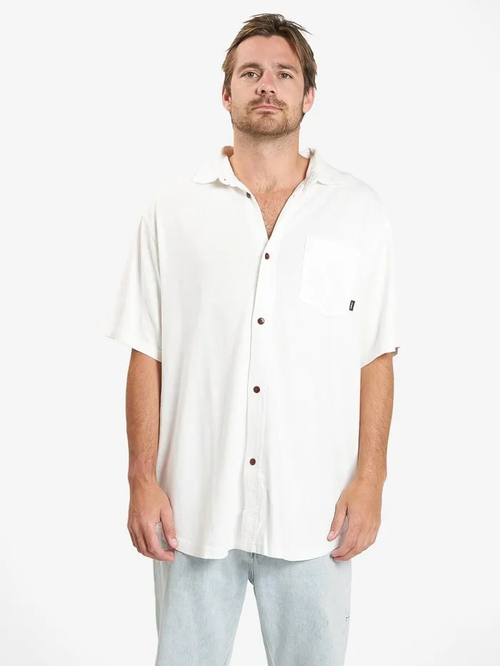 Mens Hemp Oversized Short Sleeve Shirt Dirty White Thrills Shirts