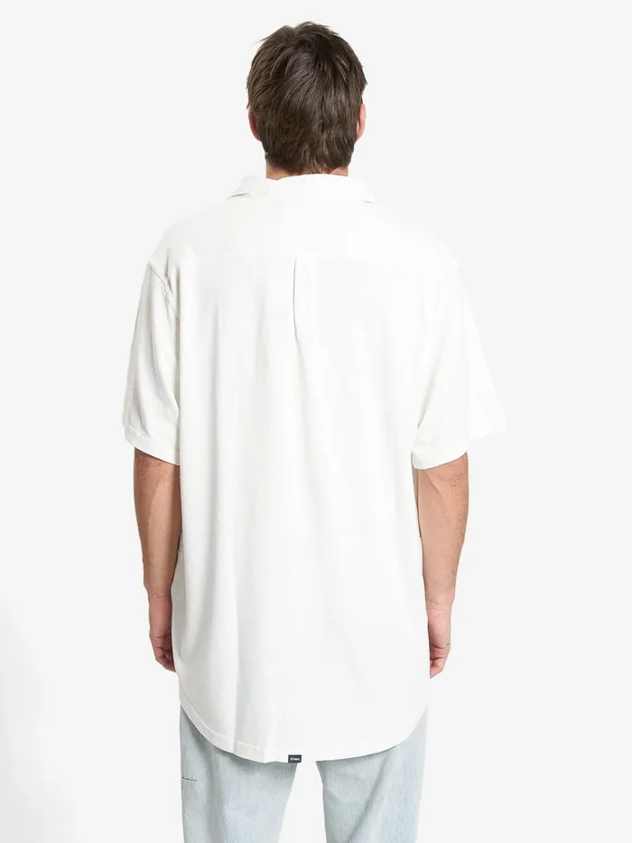 Mens Hemp Oversized Short Sleeve Shirt Dirty White Thrills Shirts