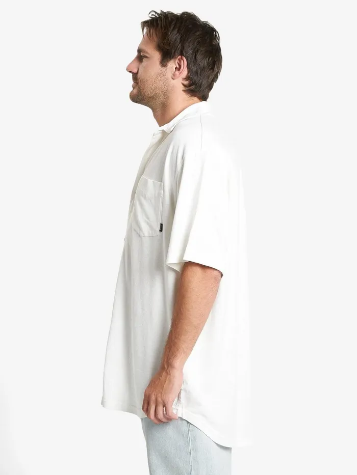 Mens Hemp Oversized Short Sleeve Shirt Dirty White Thrills Shirts
