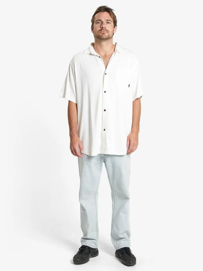 Mens Hemp Oversized Short Sleeve Shirt Dirty White Thrills Shirts