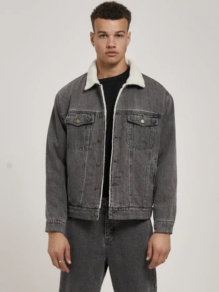 Mens Oversized Sherpa Wanderer Denim Jacket Asphalt Grey Thrills Denim