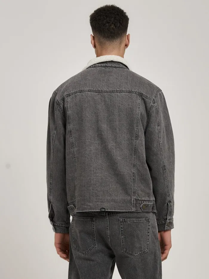 Mens Oversized Sherpa Wanderer Denim Jacket Asphalt Grey Thrills Denim
