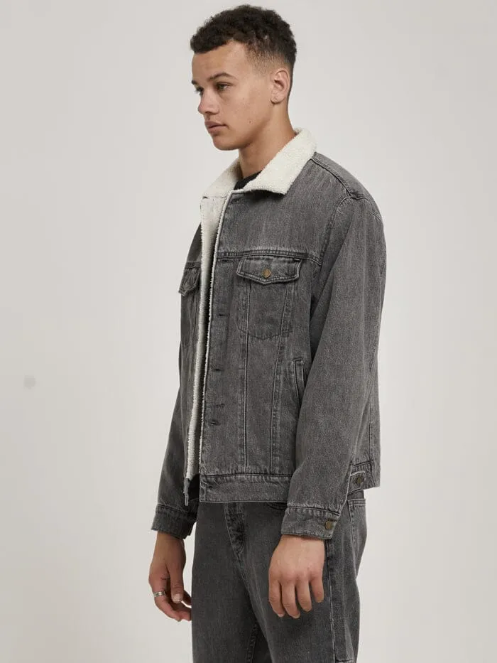 Mens Oversized Sherpa Wanderer Denim Jacket Asphalt Grey Thrills Denim