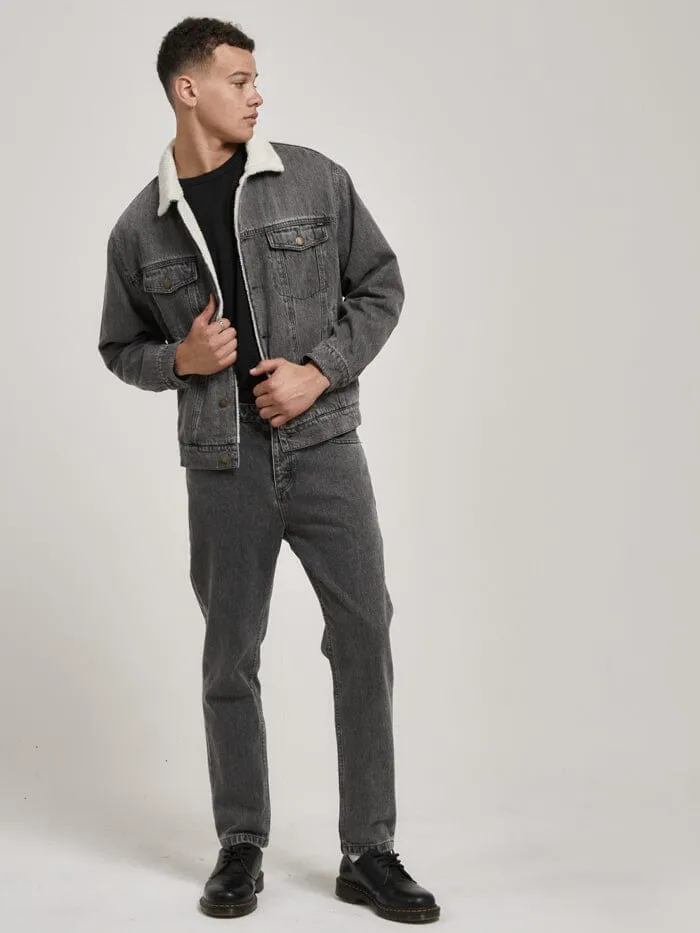 Mens Oversized Sherpa Wanderer Denim Jacket Asphalt Grey Thrills Denim