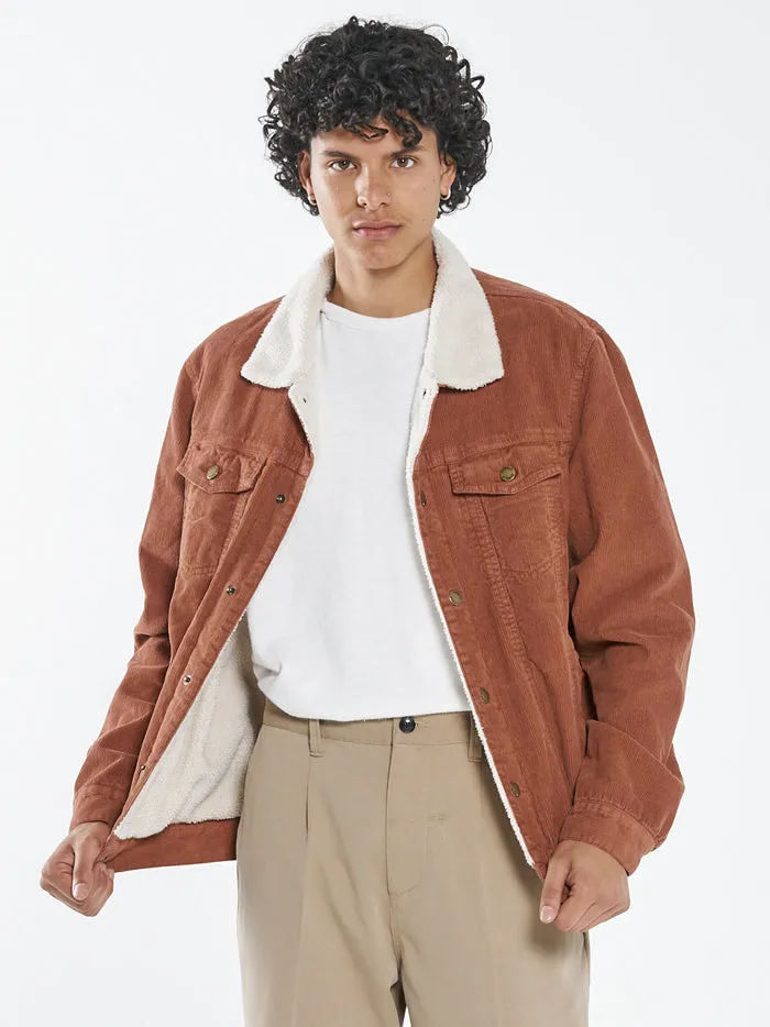 Mens Sherpa Wanderer Cord Denim Jacket Coffee Thrills Denim