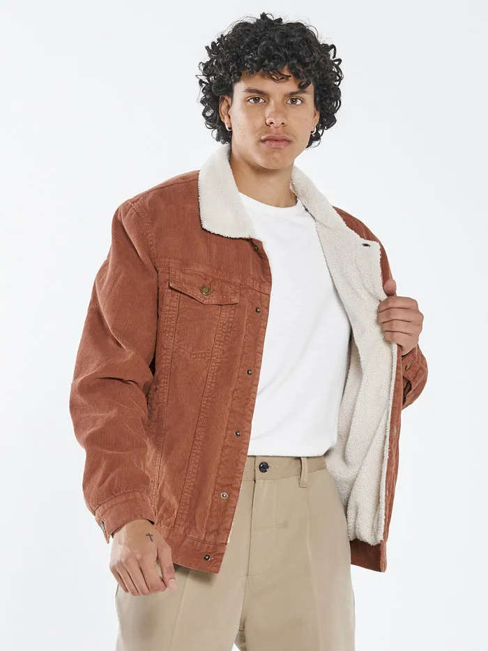 Mens Sherpa Wanderer Cord Denim Jacket Coffee Thrills Denim