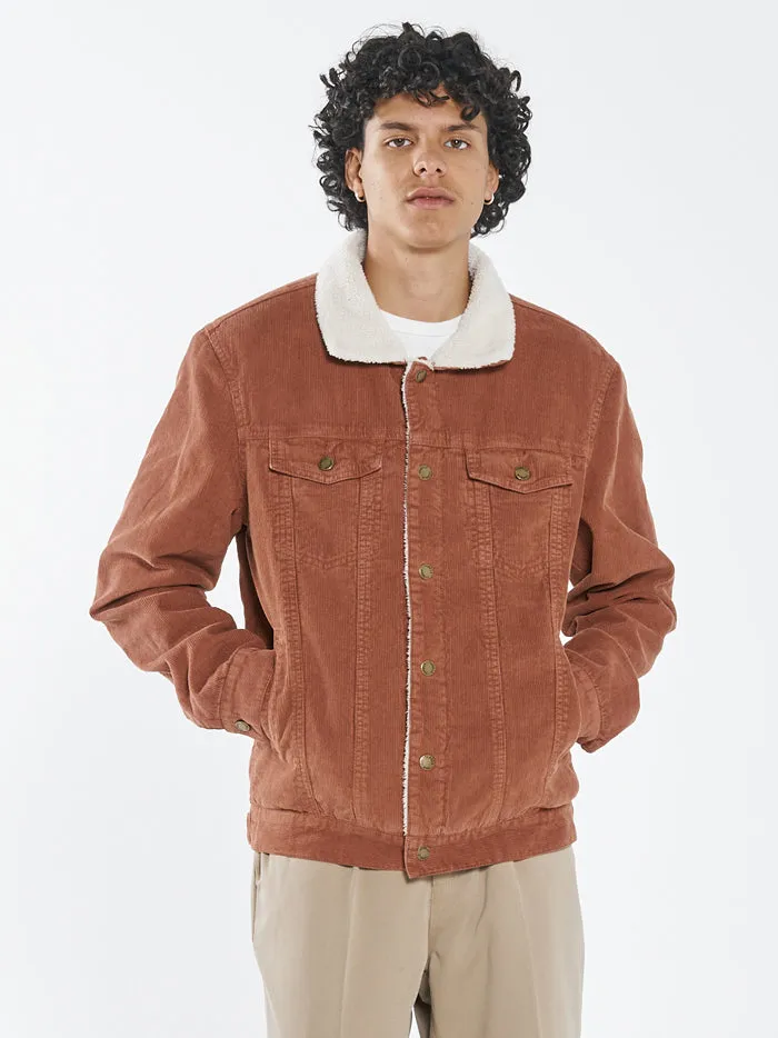 Mens Sherpa Wanderer Cord Denim Jacket Coffee Thrills Denim