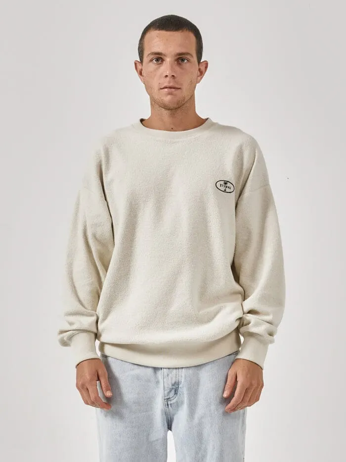 Mens The Nature Of Reality Slouch Crew Fleece Heritage White Thrills Sweaters and Fleece