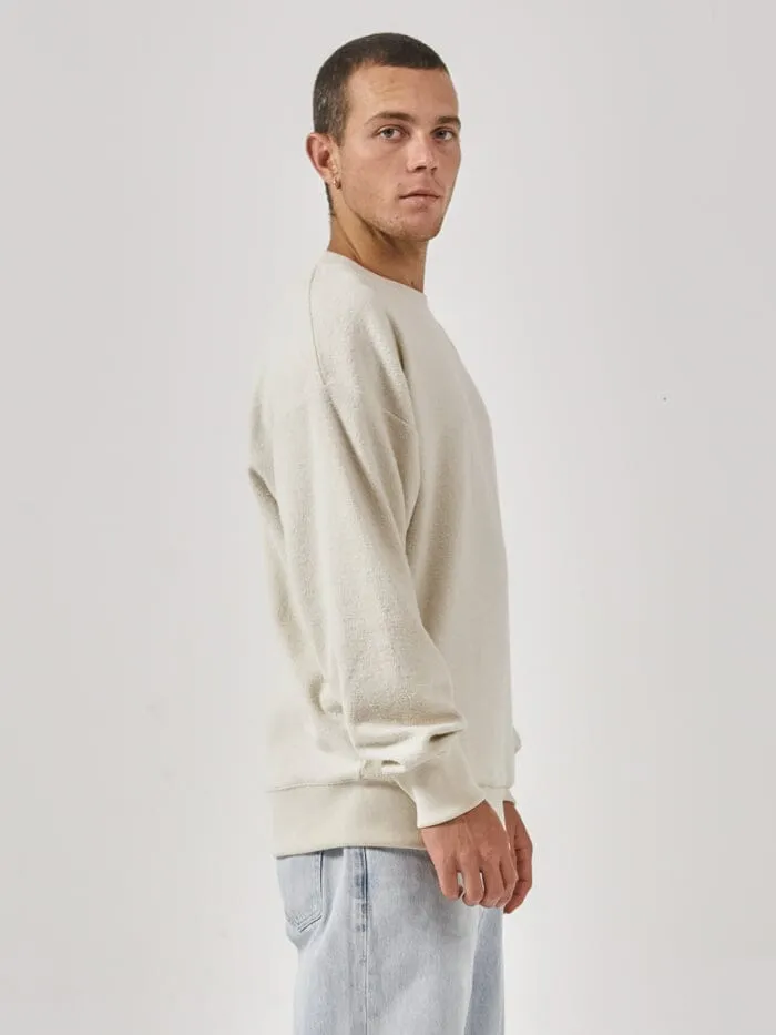 Mens The Nature Of Reality Slouch Crew Fleece Heritage White Thrills Sweaters and Fleece