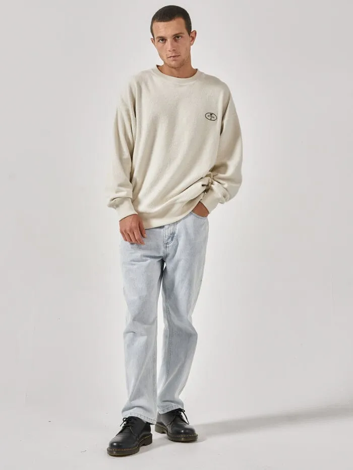 Mens The Nature Of Reality Slouch Crew Fleece Heritage White Thrills Sweaters and Fleece