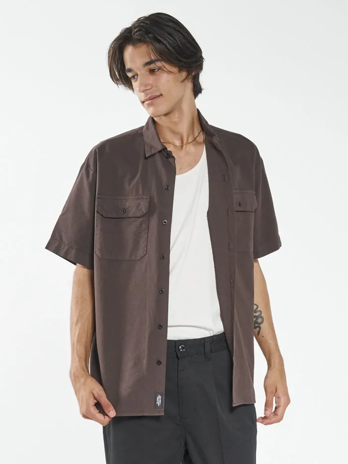 Mens Union Short Sleeve Work Shirt Postal Brown Thrills Shirts