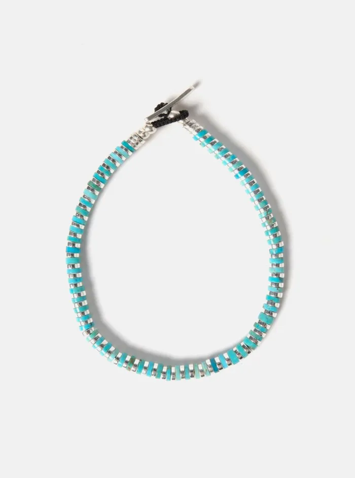 Mikia Heishi Bracelet In TurquoiseHematiteSterling Silver Men Universal Works Jewellery