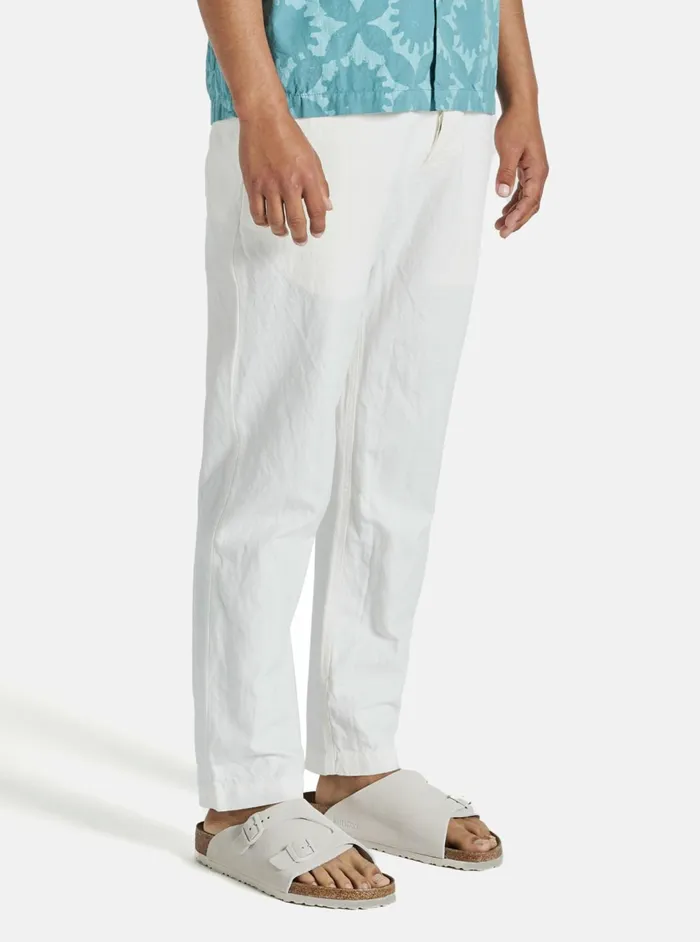 Military Chino In Ecru Linen Slub Weave Men Universal Works Trousers
