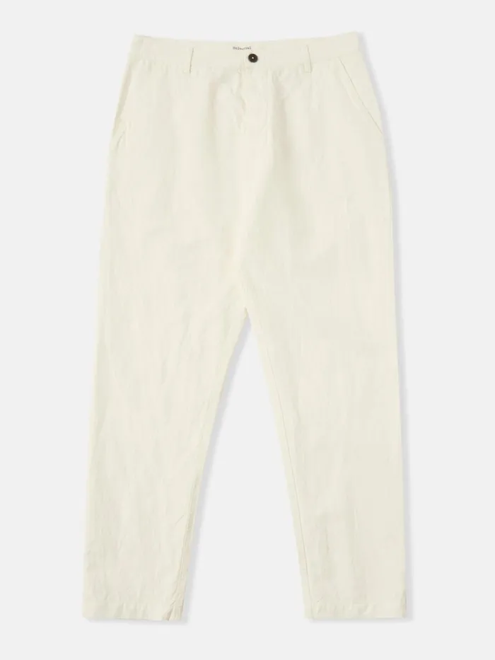 Military Chino In Ecru Linen Slub Weave Men Universal Works Trousers