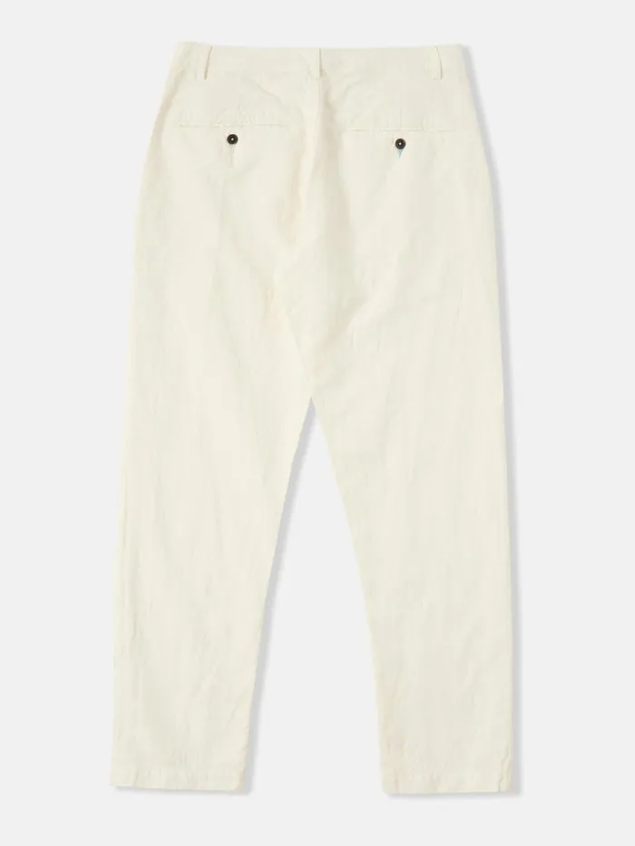 Military Chino In Ecru Linen Slub Weave Men Universal Works Trousers