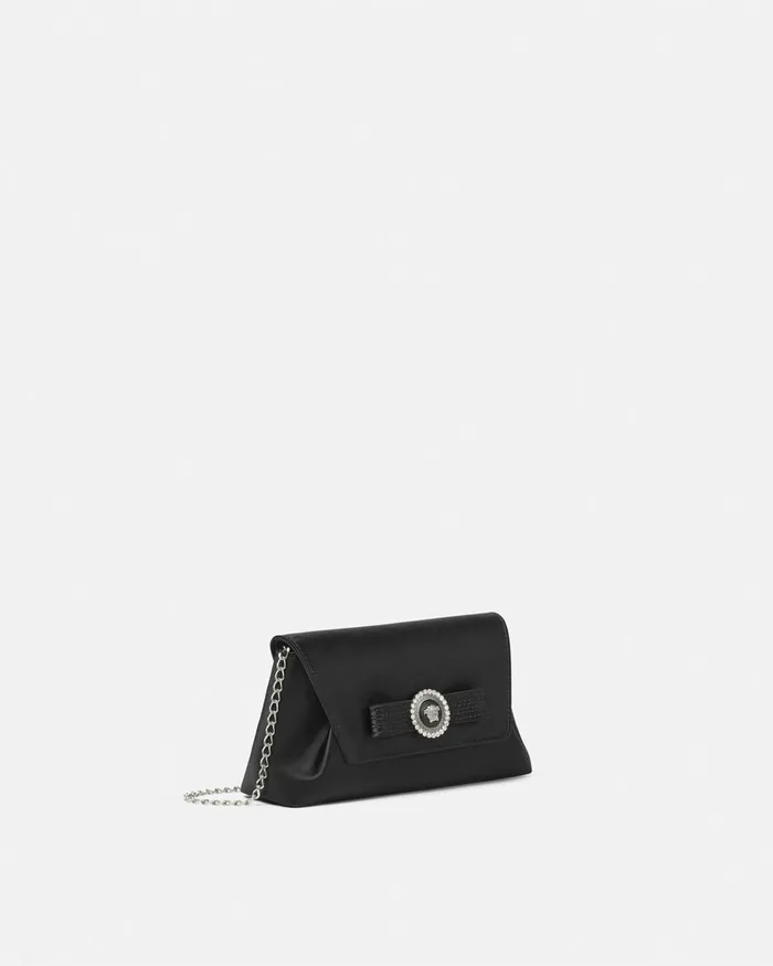 Mini Bags and Clutches Women Versace Crystal Gianni Ribbon Clutch Blacksilver