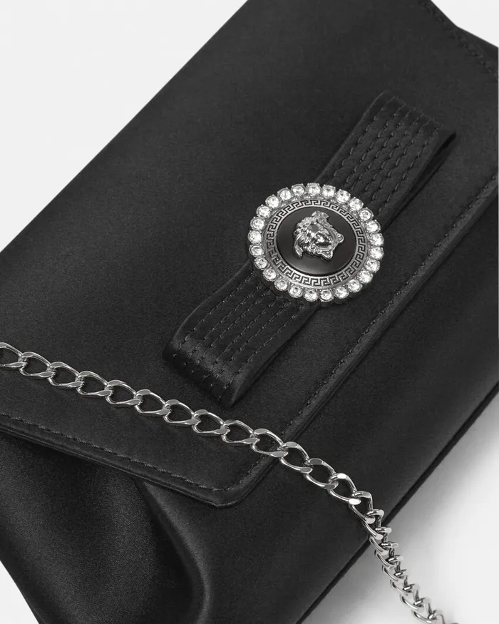 Mini Bags and Clutches Women Versace Crystal Gianni Ribbon Clutch Blacksilver