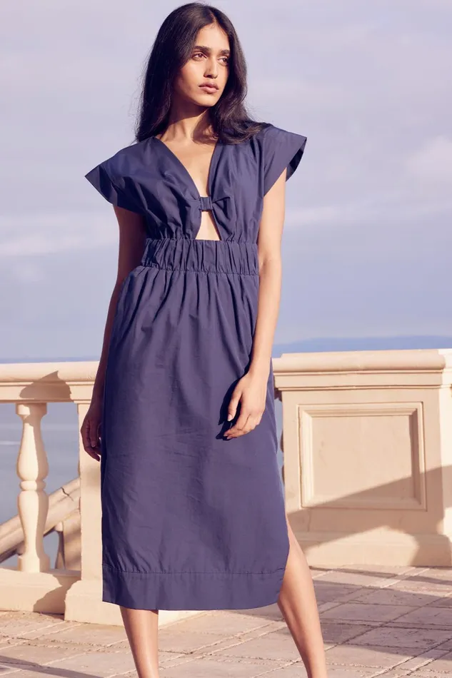 MISA Los Angeles CLAUDINE DRESS Midnight Blue Poplin Women Dresses