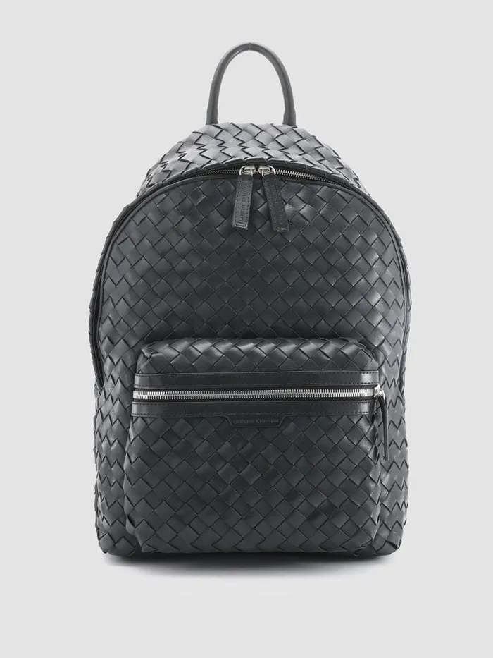 Officine Creative Backpacks ARMOR 04 Nero Black Leather Backpack 8211 WomenMen