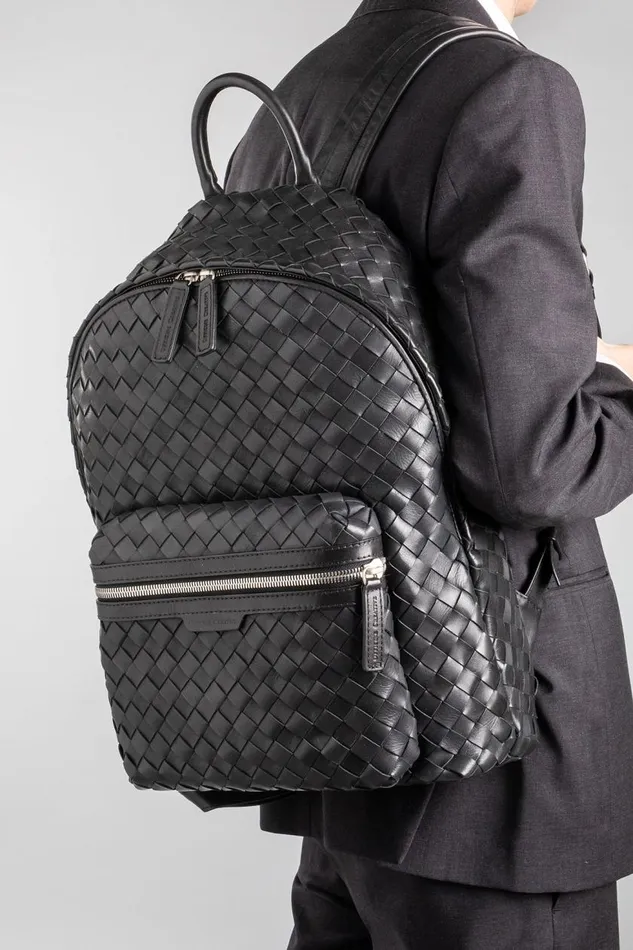 Officine Creative Backpacks ARMOR 04 Nero Black Leather Backpack 8211 WomenMen