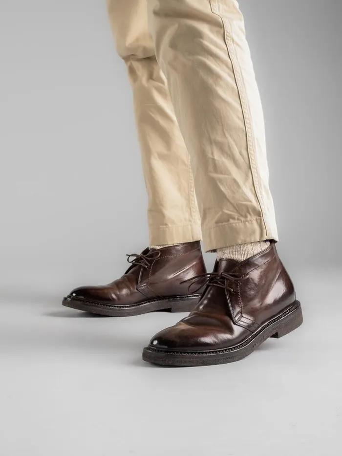 Officine Creative Boots and Ankle Boots HOPKINS CREPE 106 Ebano Brown Leather Lace Up Boots 8211 Men