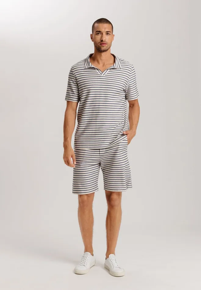 Organic Cotton Drawsting Shorts Deep Breeze Stripe Men HANRO Bottoms