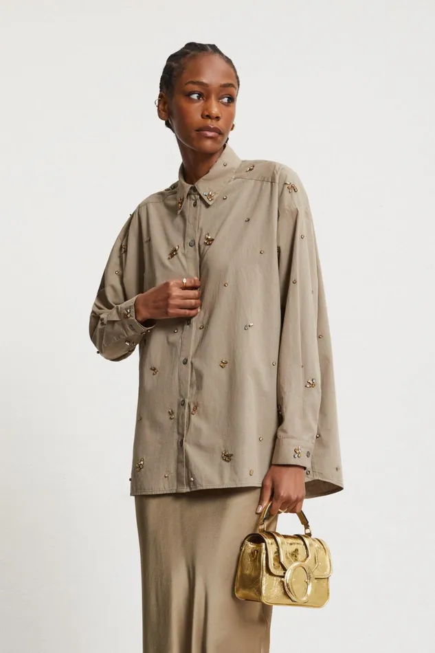 Ottod039Ame Cotton Shirt With Strass Women Shirts and Blouses