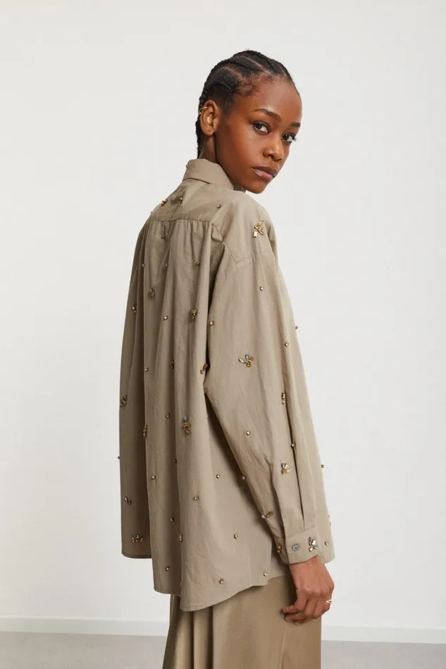Ottod039Ame Cotton Shirt With Strass Women Shirts and Blouses