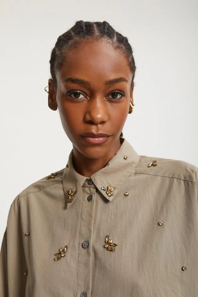 Ottod039Ame Cotton Shirt With Strass Women Shirts and Blouses