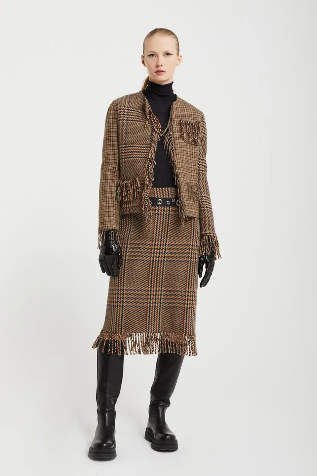 Ottod039Ame Tartan Jacket With Fringes Women Blazers and Jackets