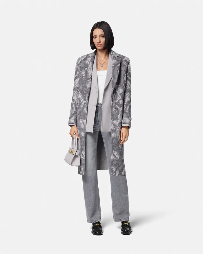 Outerwear and Coats Women Versace Barocco CashmereBlend Overcoat Gray
