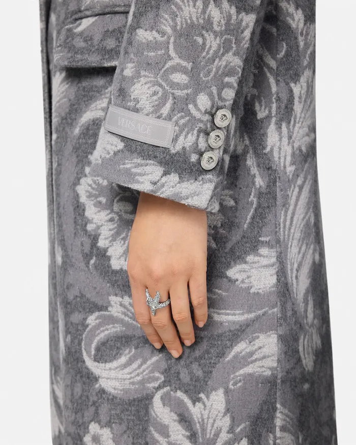 Outerwear and Coats Women Versace Barocco CashmereBlend Overcoat Gray