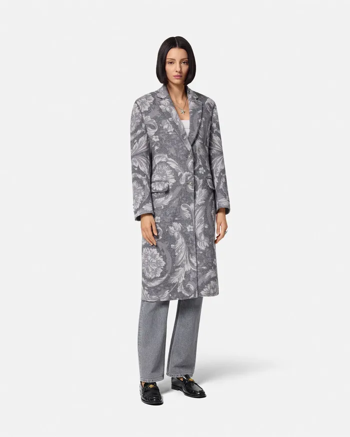Outerwear and Coats Women Versace Barocco CashmereBlend Overcoat Gray