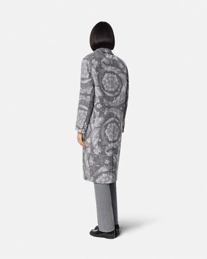 Outerwear and Coats Women Versace Barocco CashmereBlend Overcoat Gray