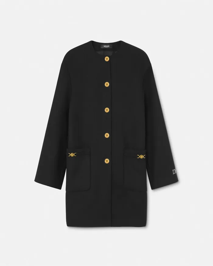 Outerwear and Coats Women Versace Collarless FeltedWool Long Caban Coat Black