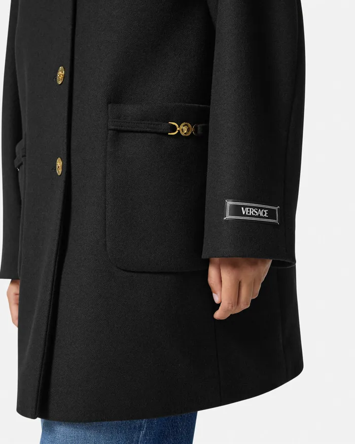 Outerwear and Coats Women Versace Collarless FeltedWool Long Caban Coat Black