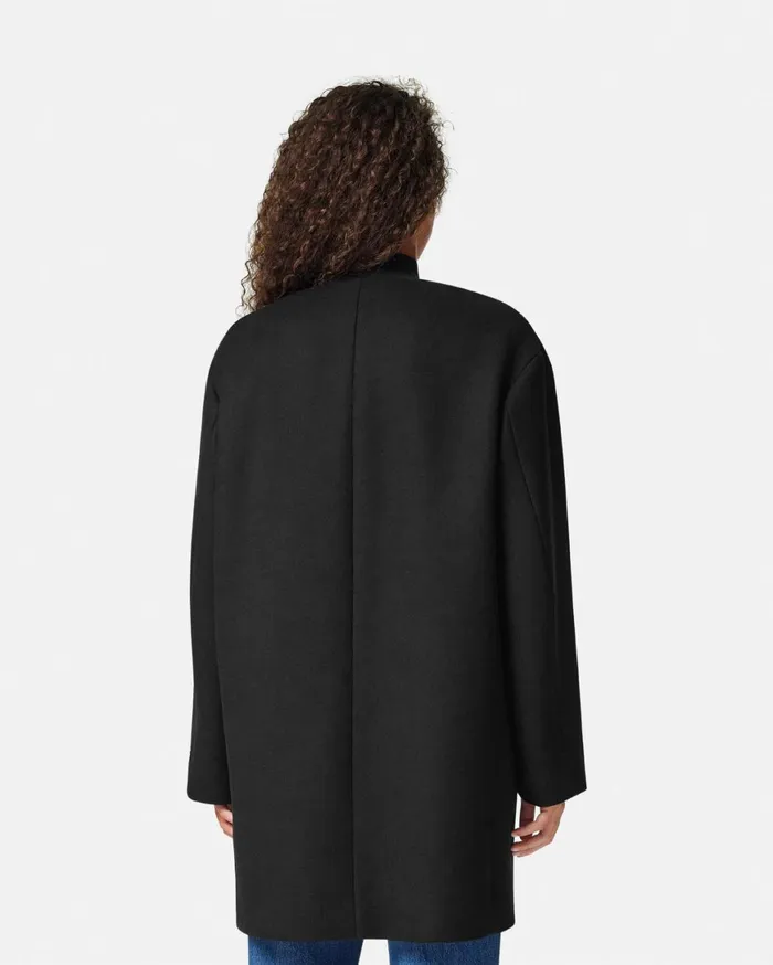 Outerwear and Coats Women Versace Collarless FeltedWool Long Caban Coat Black
