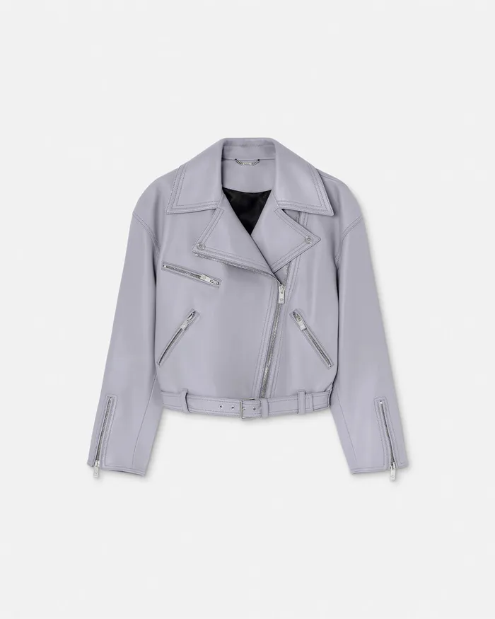 Outerwear and Coats Women Versace Leather Biker Jacket Gray