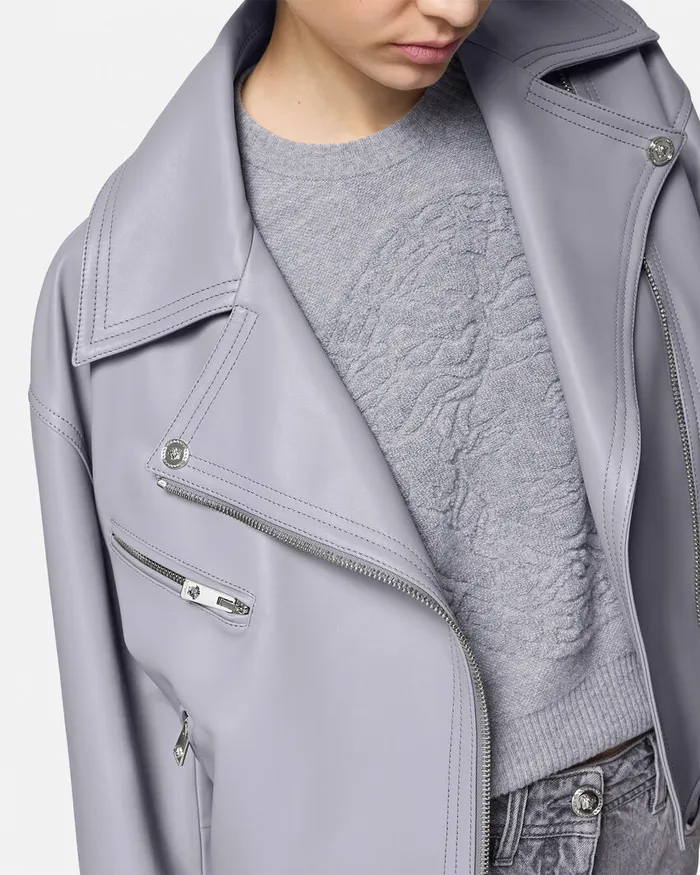 Outerwear and Coats Women Versace Leather Biker Jacket Gray