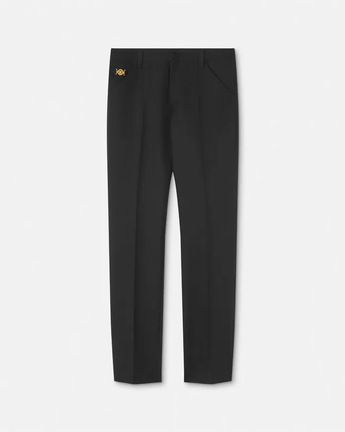 Pants and Shorts Men Versace Cavalry Wool Formal Pants Black