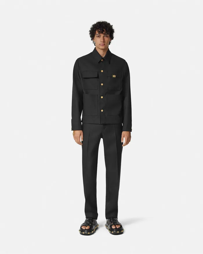 Pants and Shorts Men Versace Cavalry Wool Formal Pants Black