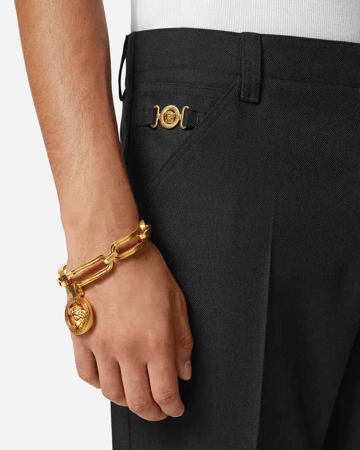 Pants and Shorts Men Versace Cavalry Wool Formal Pants Black